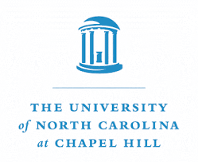 The image features the logo of the University of North Carolina at Chapel Hill. The logo includes a stylized depiction of the Old Well, a historic campus landmark, rendered in blue. Below the image of the Old Well, the text "THE UNIVERSITY of NORTH CAROLINA at CHAPEL HILL" is displayed in a serif typeface, also in blue. A horizontal line separates the image from the text.